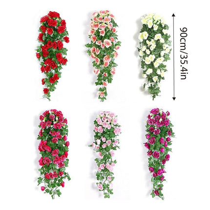 2PCS Artificial Rose Flower Garland Hanging Vine Home Wall Decor Fake Rattan
