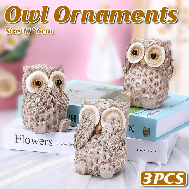 3pcs Resin Owl Ornaments Home Decor Figurines for Living Room Desktop Display