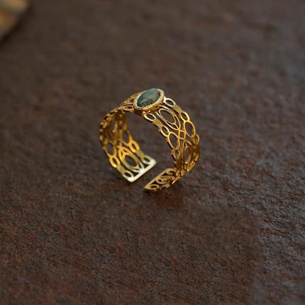 Malachite Green Gold Ring Adjustable That Does Not Fade Opening Design Gift - Aimall