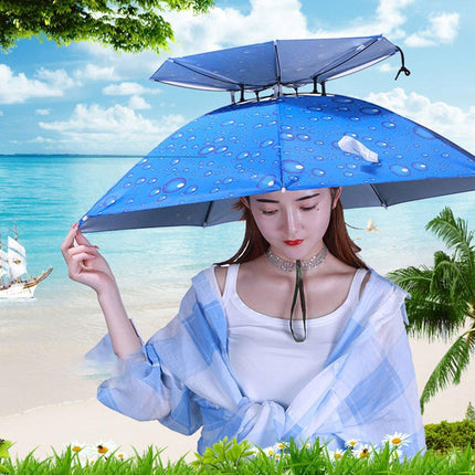 2-Layer Outdoor Foldable Sun Umbrella Hat Fishing Camping Headwear Cap Head Hat