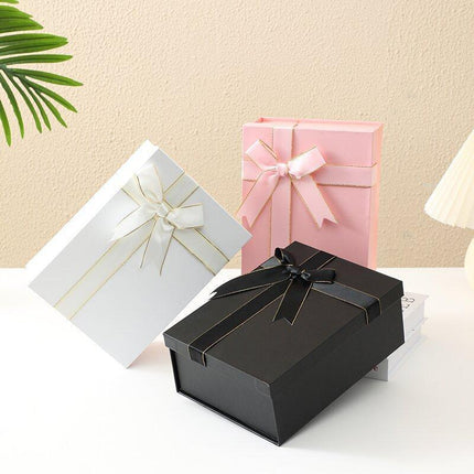 5PCS Large Black Folding Gift Box with Ribbon Bow One-Piece Shoe Apparel Box