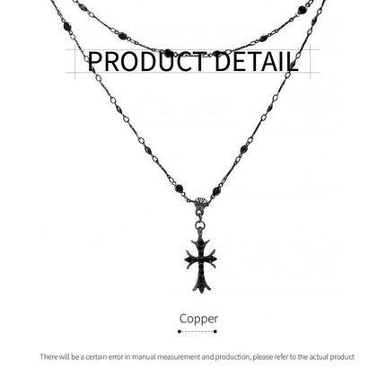 Women Fashion Double Layer Cross Pendant Necklace Retro Casual Sweater Chain