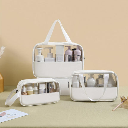 3pcs Large Capacity Waterproof Makeup Bag Set Translucent PU Travel Storage Bag