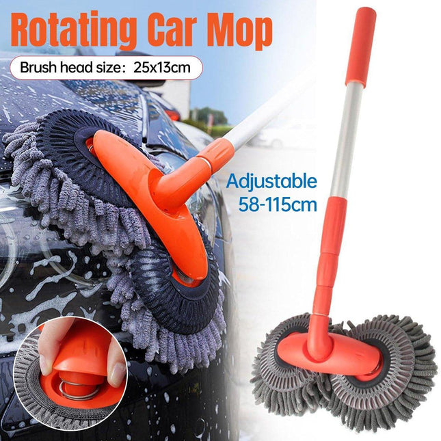 Retractable Double Head Car Cleaning Tool Chenille Wash Mop Rotating Soft Brush