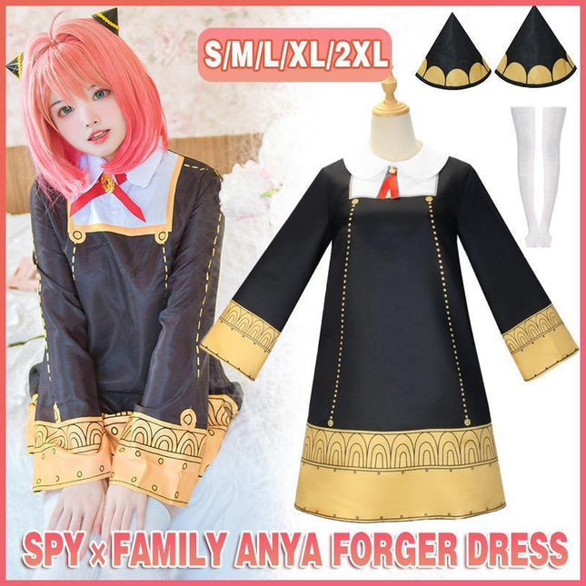Anime SPY×FAMILY Anya Forger Cosplay Costume Girls Long Sleeve Dress Wig Outfits - Aimall