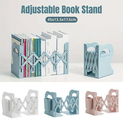 Adjustable Desktop Bookshelf Organizer With Pen Holder Folding Book Storage Rack