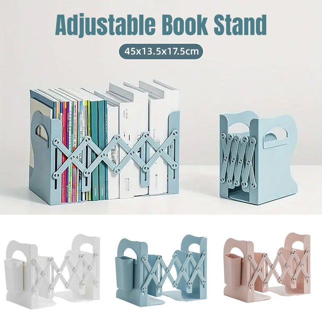 Adjustable Desktop Bookshelf Organizer With Pen Holder Folding Book Storage Rack