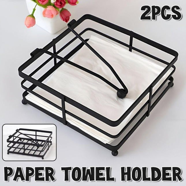 2PCS Black Wrought Iron Napkin Holder Square Tissue Rack for Home Kitchen Decor