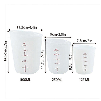 3PCS Silicone Measuring Cups 125ml 250ml 500ml Double Scale Baking Milk Cup Set