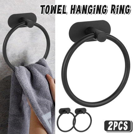 2PCS Black Nonperforated Stainless Steel Bathroom Toilet Hanging Oval Towel Ring