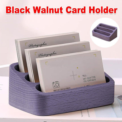 Black Walnut 3 Compartment Business Card Holder Office Card Organizer Case