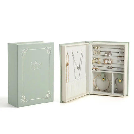 Creative PU Leather Jewelry Box Book Earrings Rings Necklace Organizer Holder