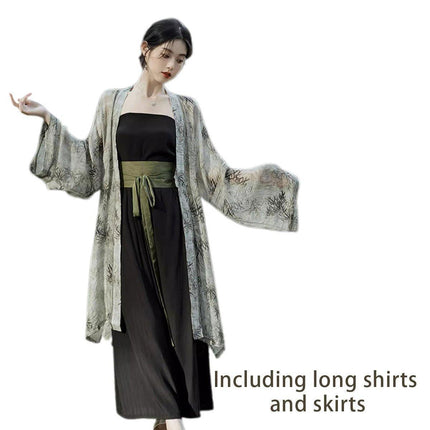 Women Chinese Song Style Hanfu Summer Zen Two-piece National Style Dress