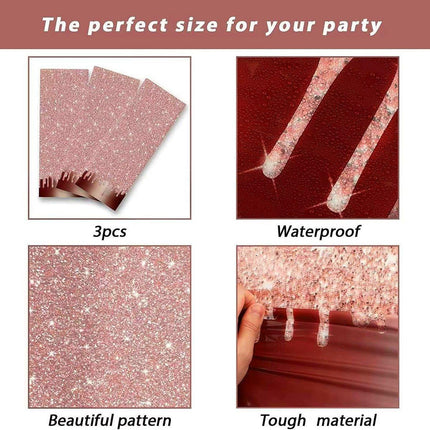 3PCS Rose Gold Disposable PE Tablecloths Waterproof Party Background Cloth Set