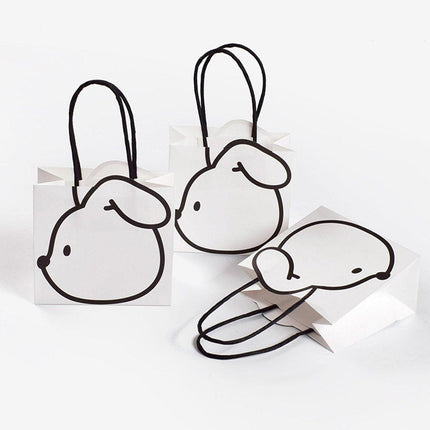 50pcs Black and White Cartoon Rabbit Paper Bags Simple Gift Packaging Set