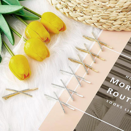 X Shaped Crystal Rhinestone Hair Clip Pin Barrette Hairpins Headwear Accessories - Aimall