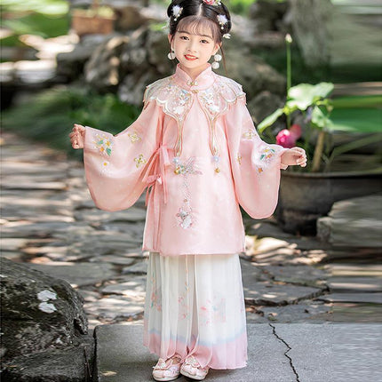 Chinese Girls Embroidered Dress Floral Tang Suit Hanfu Fairy Ancient Costume New - Aimall