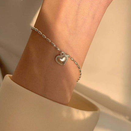 Silver Beige Heart Bracelet Vintage Sweet Peach Heart String Jewelry for Women