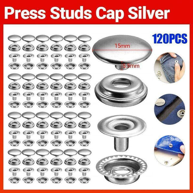 120Pcs 15Mm Stainless Steel Snap Fasteners Press Studs Cap Button Boat Marine Au - Aimall