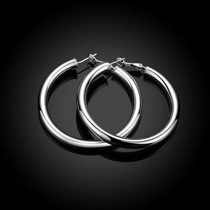 925 Sterling Silver Filled Women Elegant Round Hoop Earrings Stunning Gift