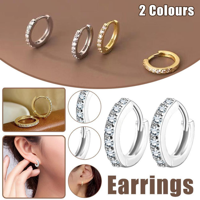 1 Pair Woman Hoops Stud Earring Gem Stone Diamond Ear Ring Piercing Jewellery - Aimall