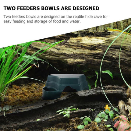 Plastic Reptile Hide Box Cave with Food Basin Easy Clean Snake Hiding Landscape