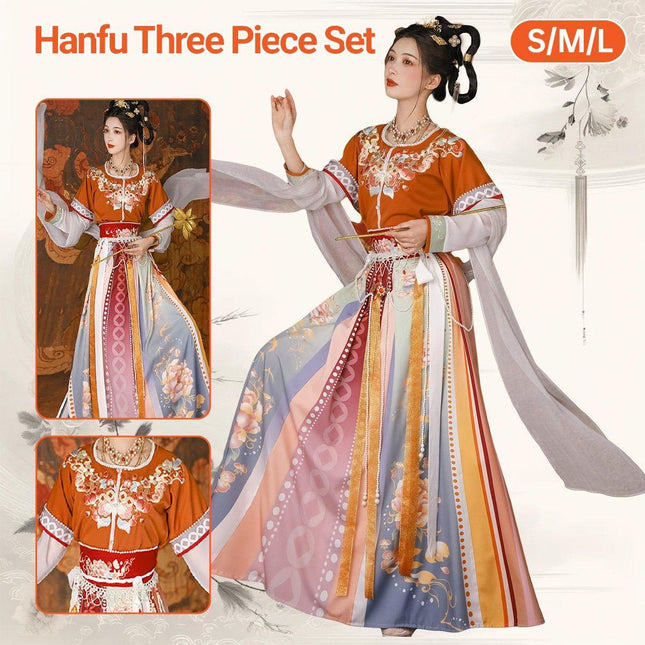 Hanfu Female Chinese Style Waisted Three-Piece Dress Spring Summer Colourful