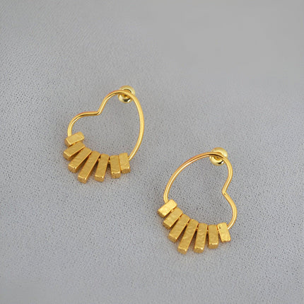 Swinging Textured Long Heart Earrings Elegant Fashion Jewelry for Women Gift