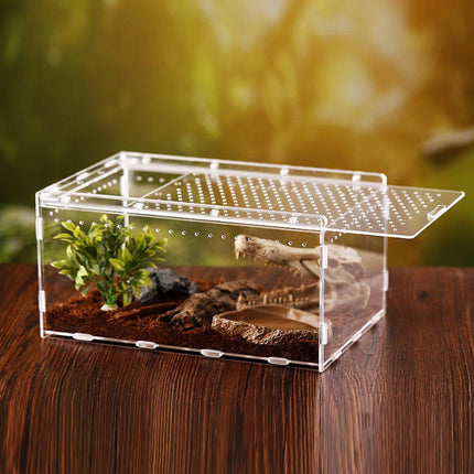 Clear Pet Box Slide Lid Reptile Breeding Habitat Panoramic View Terrarium