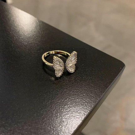 2pcs Butterfly Opening Ring Elegant Temperament Gentle Design Jewelry for Women