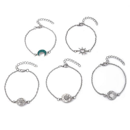 4 Stylish Hand Jewelry Diamond Set Butterfly Crescent Coin Open Set Bracelet - Aimall