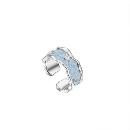 Wide Sky Blue Glaze Ceramic Ring Fashion Statement Adjustable Jewelry Gift