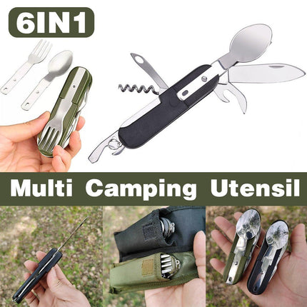 6in1 Portable Folding Knife Fork Spoon Set Outdoor Multi Functional Tableware