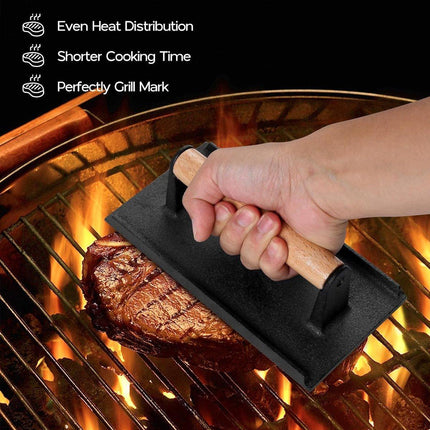Cast Iron Meat Press Rectangular Grill BBQ Steak Press for Outdoor Cooking