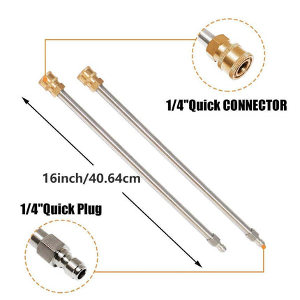 2pcs High Pressure Washer Extension Rod Stainless Steel Power Spray Gun Tool