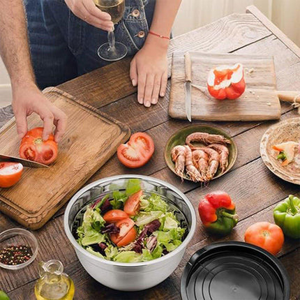 5PCS Stainless Steel Mixing Bowl Set with Black Dust Cover for Cooking Baking