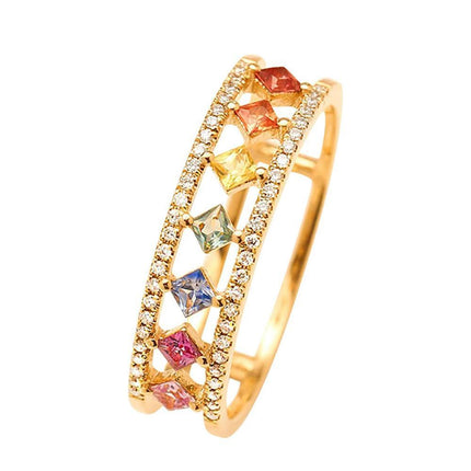 Rainbow Gold Ring Women Fashion Colorful Band Jewelry Gift 6-10 Sizes Ring