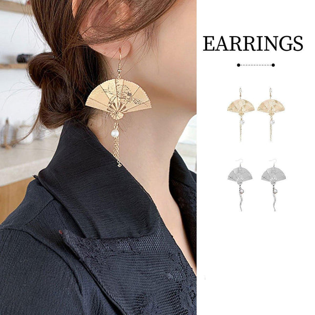 Chinese Style Vintage Fan Earrings Foldable Design Fashion Jewellery for Women