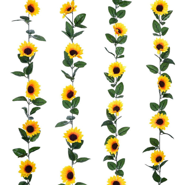 4pcs Artificial Sunflower Rattan Decorative Flower Garland Sunflower Vine Decor