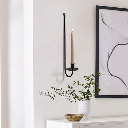 2PCS Black Metal Wall Mounted Iron Candlestick Holder L Shape Modern Home Decor