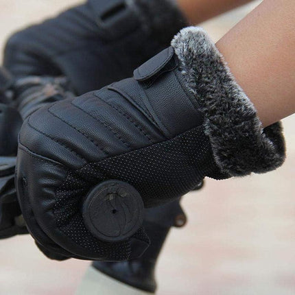 1/2 Winter Warm PU Leather Wool Wrist Gloves Touch Screen Full Finger Fur Mitten - Aimall