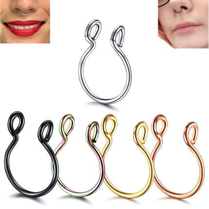 0.8MM High Quality Thin Septum Fake Nose Clip Ring Stud No Piercing 5Colours 0.8*10MM - Aimall
