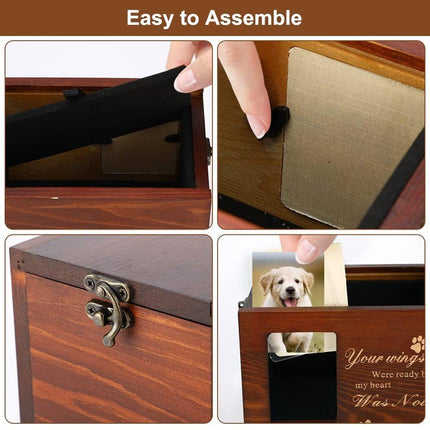 1x Wooden Pet Memorial Urn For Ashes With Photo Frame Cat/Dog Memory Box Keepsak - Aimall
