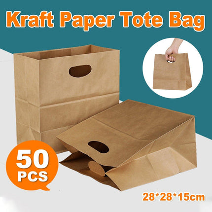 50PCS Scooped Kraft Paper Tote Bags Gift Bags for Party Wedding Packaging
