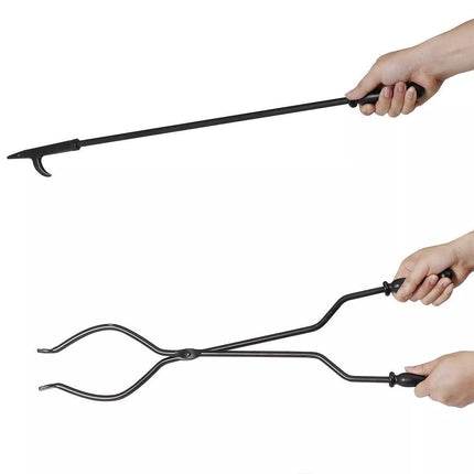 5PCS Grillz Fireplace Tool Set Fire Place Tools Poker Brush Shovel Stand Tongs