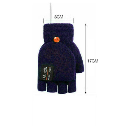 Winter Electric Rechargeable Mitten Heated Gloves Half Finger W/Hat USB Knitted - Aimall