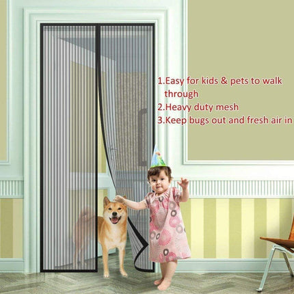 Striped Magnetic Screen Door Curtain Anti Mosquito Mesh Easy Install Ventilation