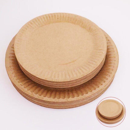 18CM Disposable Brown Paper Plates Dinner Dessert Party Plate Eco-Friendly Bulk - Aimall