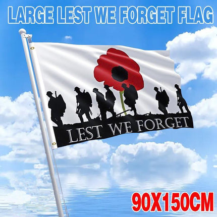 Large Lest We Forget Flag Heavy Duty ANZAC Day Poppy 90 X 150 CM - 3ft x 5ft - Aimall