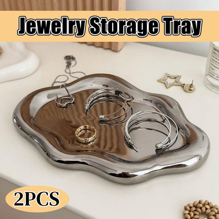2PCS Luxury Ceramic Jewelry Display Tray Organizer Plate Storage Large Decor